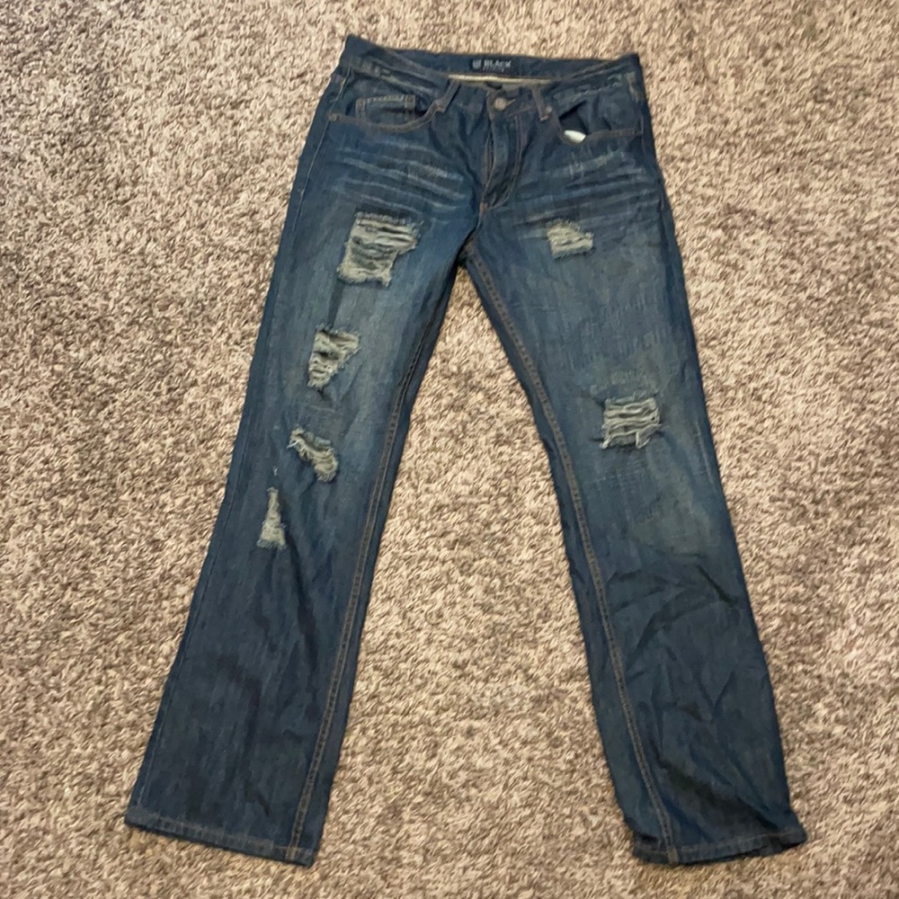 Black premium boot cut ripped jeans
